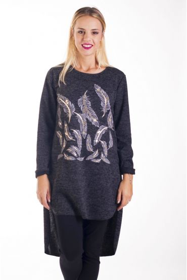 PULL TUNIQUE PLUMES 4224 NOIR