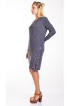 SWEATER DRESS HAS LACE-UP 4266 GREY