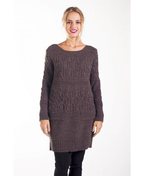 PULLOVER KLEID MIT MESH 2 TASCHEN 4269 TAUPE