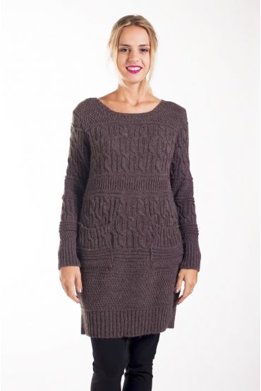 PULLOVER KLEID MIT MESH 2 TASCHEN 4269 TAUPE