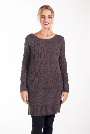 SWEATER DRESS 2 MESH POCKETS 4269 TAUPE