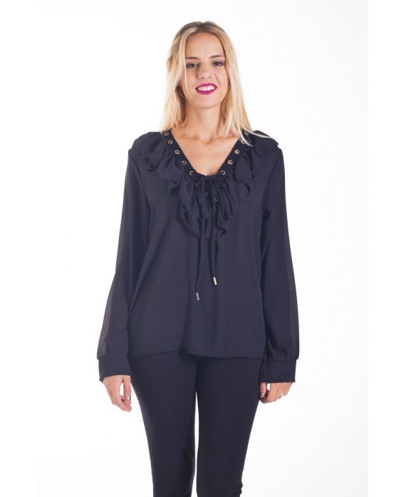 BLOUSE HEEFT EEN V-HALS FROUFOU 4238 ZWART