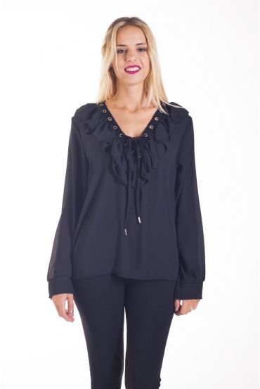 BLOUSE HEEFT EEN V-HALS FROUFOU 4238 ZWART