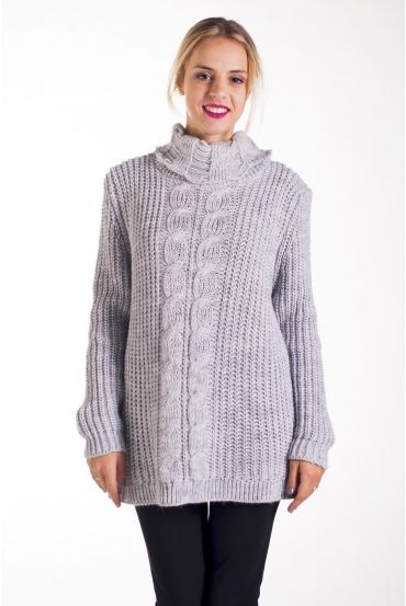 PULL COL ROULE TORSADE 4268 GRIS