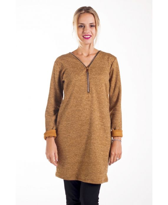 PULL TUNIQUE ZIPPEE 4271 MOUTARDE