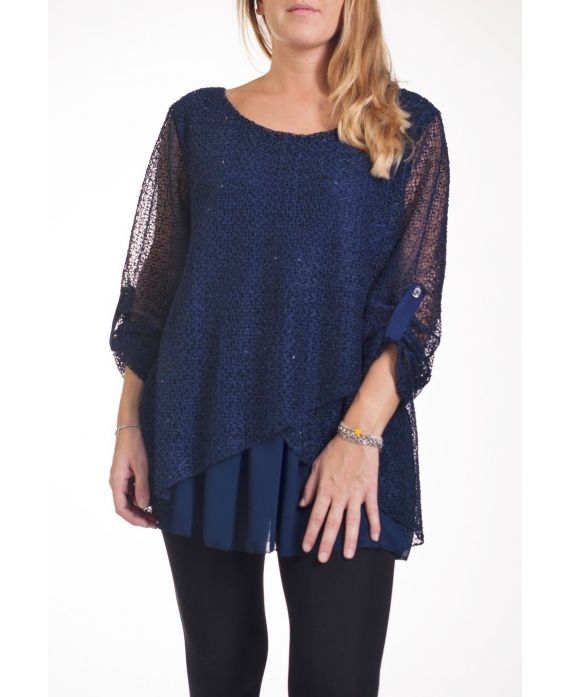 GRANDE TAILLE TUNIQUE PAILLETTES 4250 BLEU MARINE