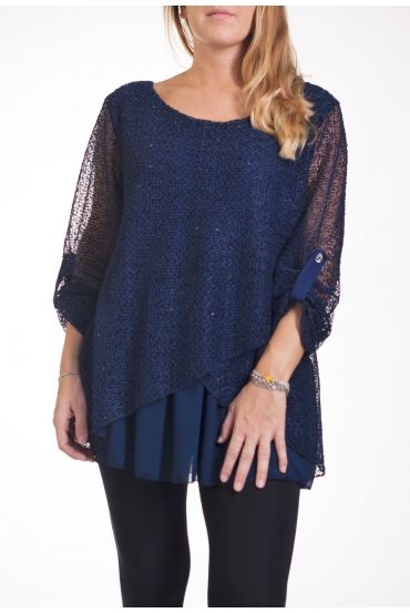 GRANDE TAILLE TUNIQUE PAILLETTES 4250 BLEU MARINE