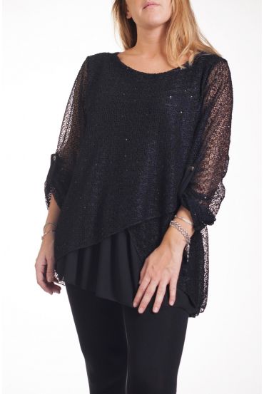 LARGE SIZE TUNIC SEQUINS 4250 BLACK