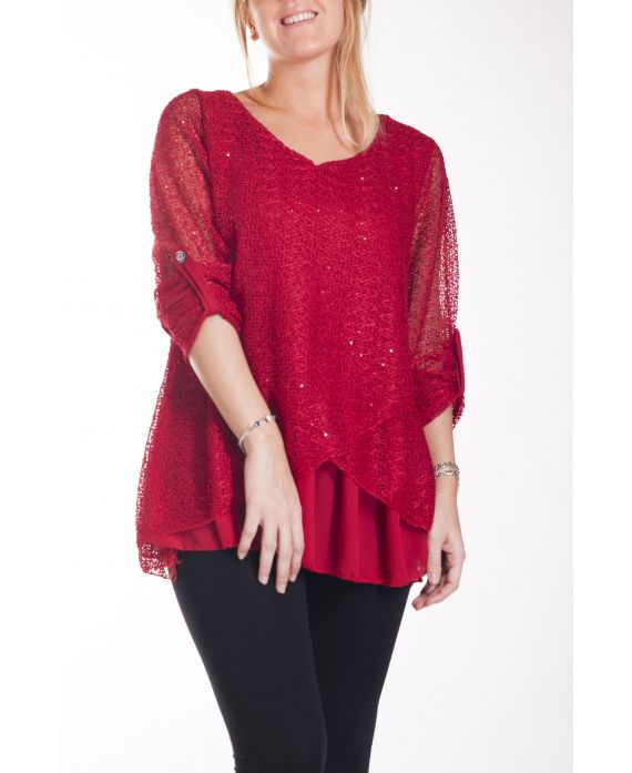 LARGE SIZE TUNIC SEQUINS 4250 RED