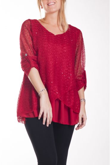 LARGE SIZE TUNIC SEQUINS 4250 RED