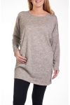 GRANDE TAILLE PULL TUNIQUE RIVETS POCHES 4246 BEIGE