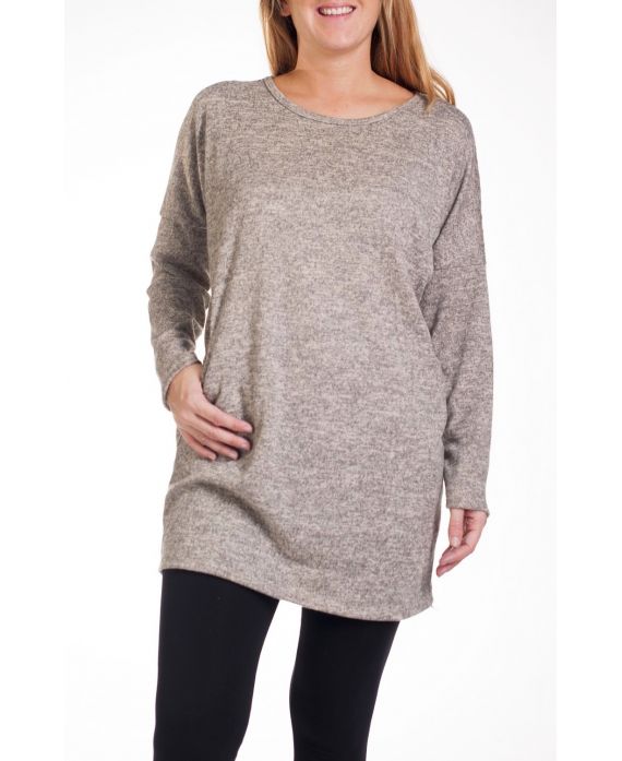 GRANDE TAILLE PULL TUNIQUE RIVETS POCHES 4246 BEIGE