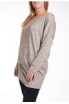 GRANDE TAILLE PULL TUNIQUE RIVETS POCHES 4246 BEIGE