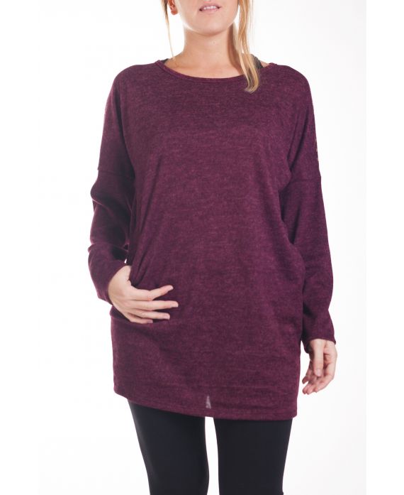 GRANDE TAILLE PULL TUNIQUE RIVETS POCHES 4246 BORDEAUX