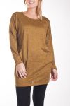 LARGE SIZE SWEATER TUNIC RIVETS POCKETS 4246 MUSTARD