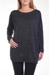 GRANDE TAILLE PULL TUNIQUE RIVETS POCHES 4246 NOIR