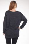 GRANDE TAILLE PULL TUNIQUE RIVETS POCHES 4246 NOIR