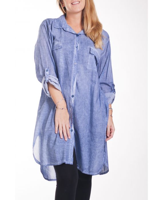 GRANDE TAILLE CHEMISE LONDUE EFFET DELAVE 4244 BLEU