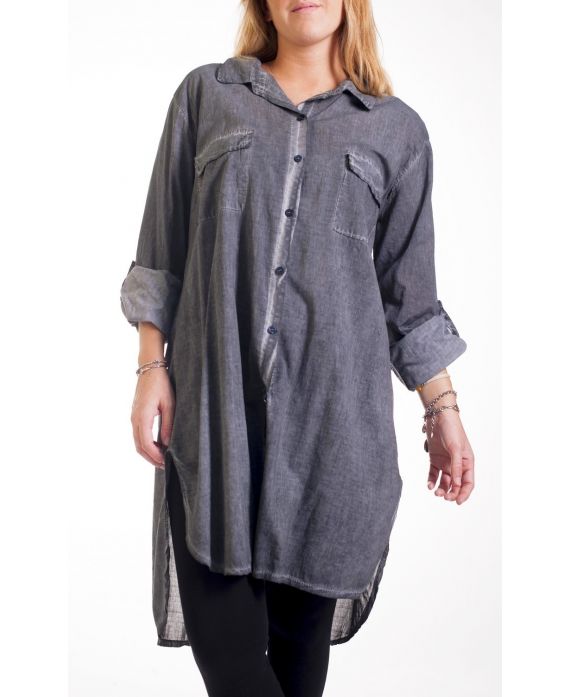 GRANDE TAILLE CHEMISE LONGUE EFFET DELAVE 4244 GRIS