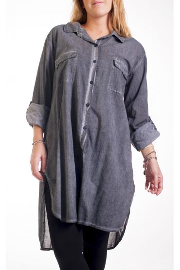 GRANDE TAILLE CHEMISE LONGUE EFFET DELAVE 4244 GRIS