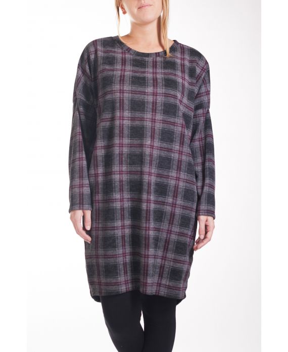 LARGE SIZE SWEATER DRESS PLAID 4245 GREY