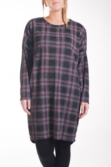 LARGE SIZE SWEATER DRESS PLAID 4245 GREY