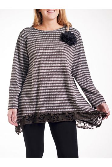 GRANDE TAILLE PULL TUNIQUE DENTELLE 4258 TAUPE