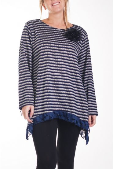 GROßE PULLOVER-TUNIKA-SPITZE-MARINE-BLAU-4258