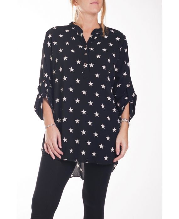 GROOT FORMAAT BLOUSE STERREN 4253 ZWART