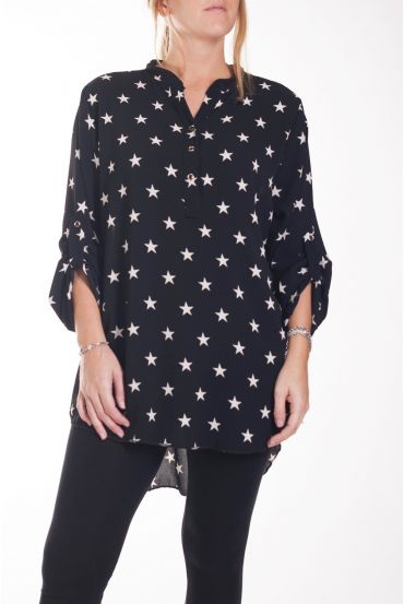 GROOT FORMAAT BLOUSE STERREN 4253 ZWART