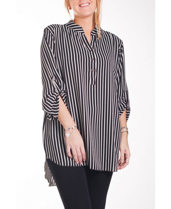 GRAN TAMAÑO DE LA BLUSA DE RAYAS 4255 NEGRO