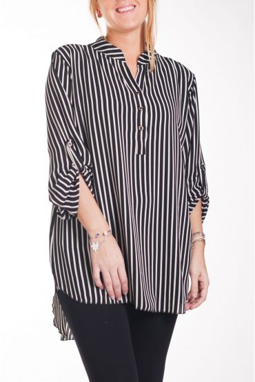 GRAN TAMAÑO DE LA BLUSA DE RAYAS 4255 NEGRO