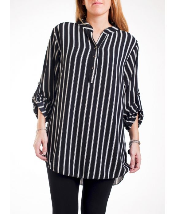 LARGE SIZE BLOUSE STRIPES 4256 BLACK