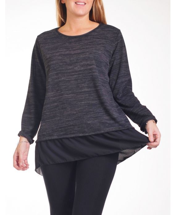 GRANDE TAILLE PULL BI-MATIERE 4275 NOIR