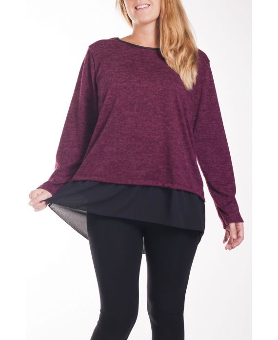 GRANDE TAILLE PULL BI-MATIERE 4275 BORDEAUX