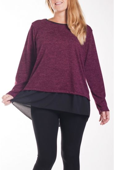 GRANDE TAILLE PULL BI-MATIERE 4275 BORDEAUX