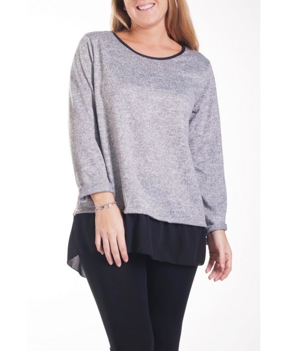 GRANDE TAILLE PULL BI-MATIERE 4275 GRIS