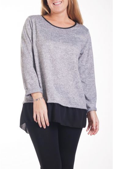 GRANDE TAILLE PULL BI-MATIERE 4275 GRIS