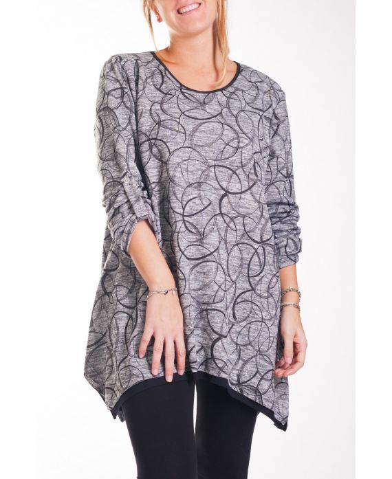 GRANDE TAILLE PULL TUNIQUE IMPRIME 4277 GRIS