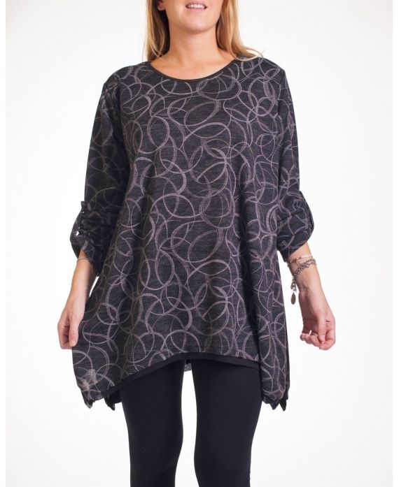 GRANDE TAILLE PULL TUNIQUE IMPRIME 4277 NOIR