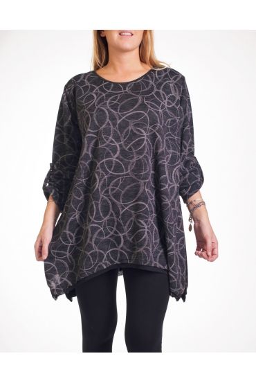 GRANDE TAILLE PULL TUNIQUE IMPRIME 4277 NOIR