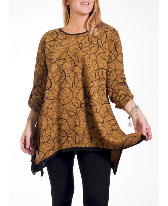 LARGE SIZE SWEATER TUNIC PRINTS 4277 MUSTARD