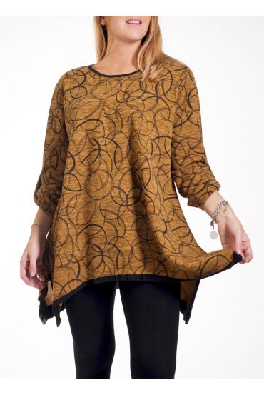 GRANDE TAILLE PULL TUNIQUE IMPRIME 4277 MOUTARDE