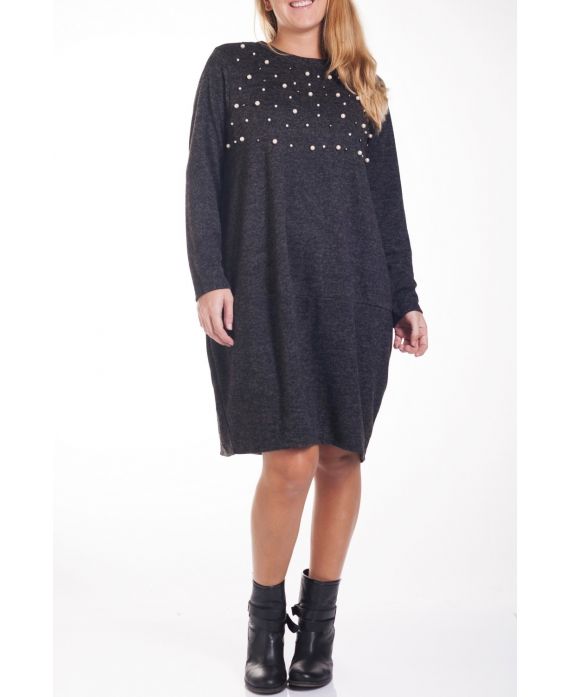 GRANDE TAILLE PULL TUNIQUE PERLES 4279 NOIR