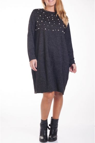 GRANDE TAILLE PULL TUNIQUE PERLES 4279 NOIR