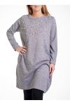 GRANDE TAILLE PULL TUNIQUE PERLES 4279 GRIS