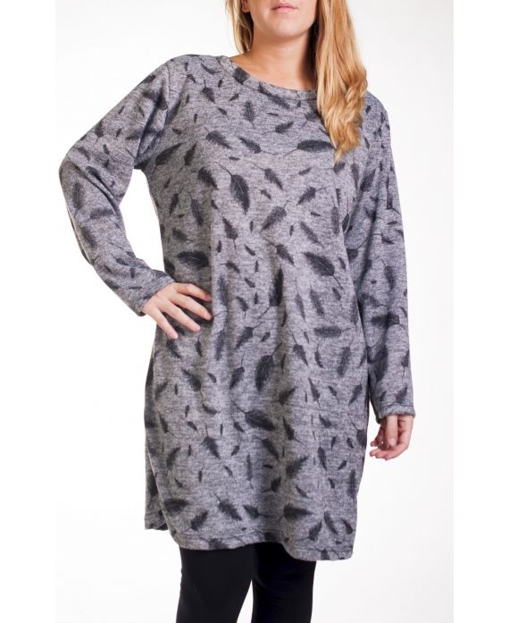 GRANDE TAILLE PULL ROBE PLUMES 4259 GRIS