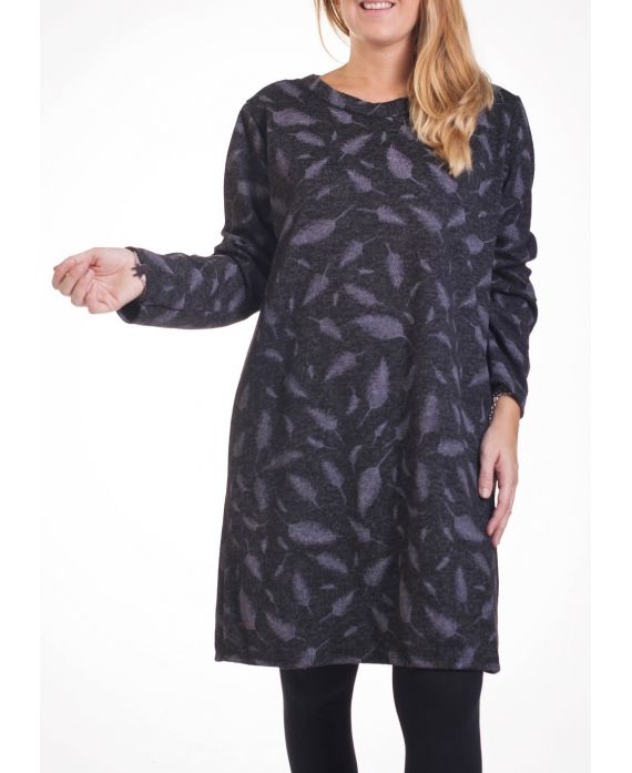 GRANDE TAILLE PULL ROBE PLUMES 4259 NOIR