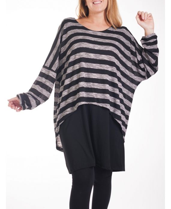 GRANDE TAILLE PULL RAYE 2 PIECES 4278 NOIR