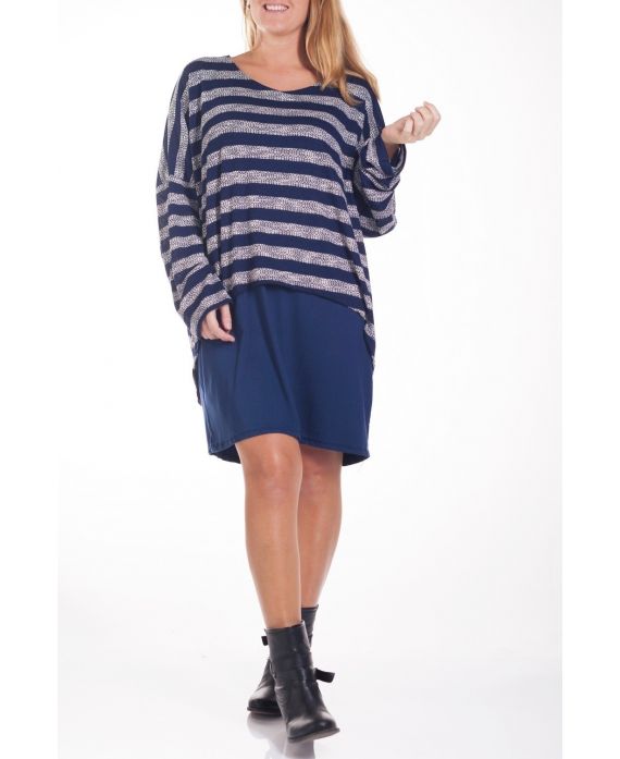 GRANDE TAILLE PULL RAYE 2 PIECES 4278 BLEU MARINE